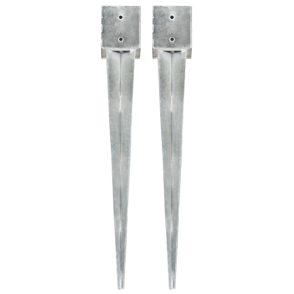 Estacas de Enterrar 2 Peças 12x12x89 cm Aço Galvanizado Prateado - 145425
