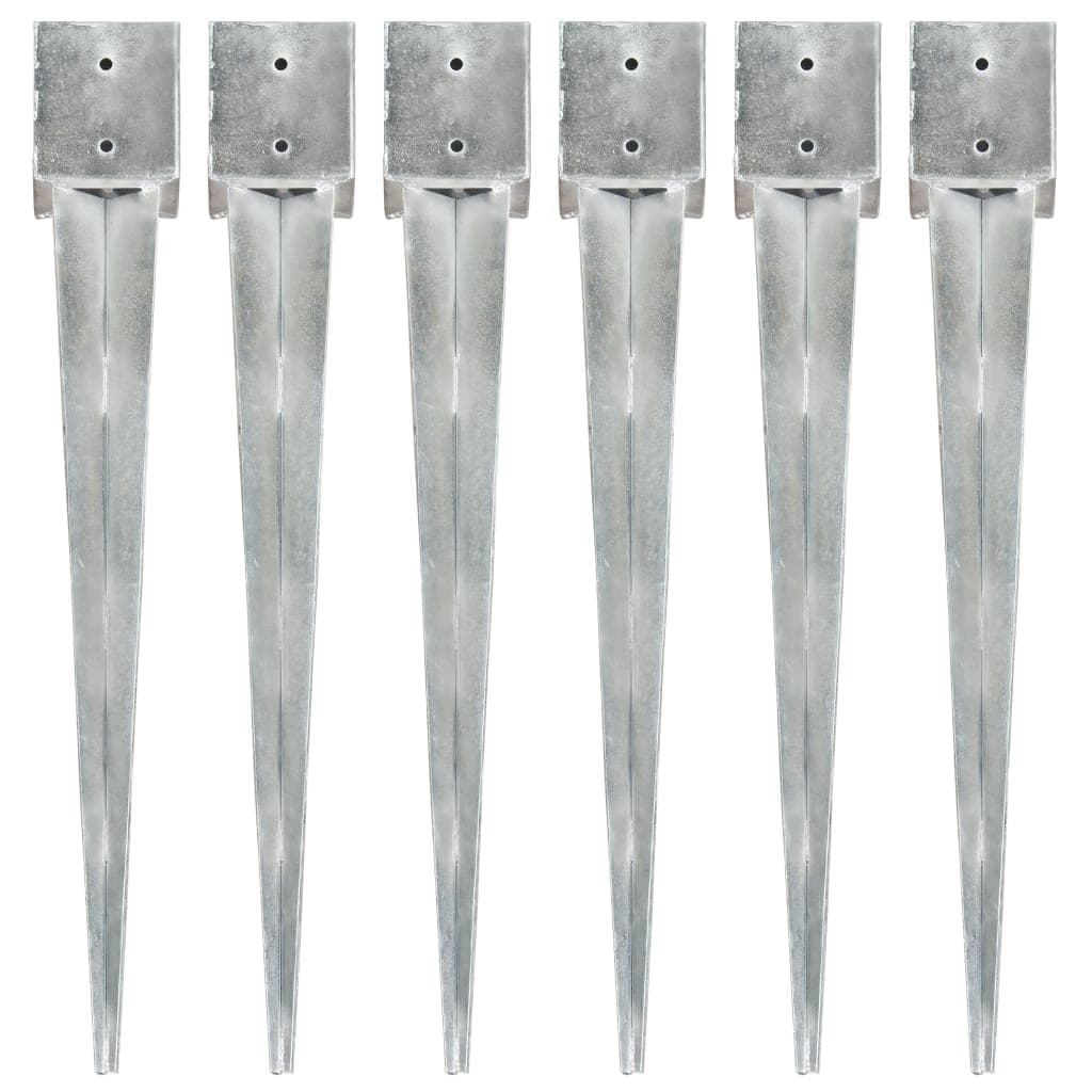 Estacas de Enterrar 6 Pcs 12x12x89 cm Aço Galvanizado Prateado