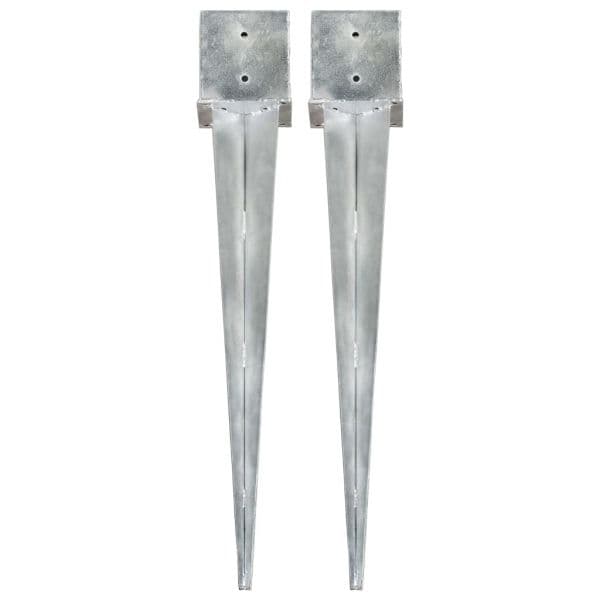 Estacas de Enterrar 2 Peças 14x14x91 cm Aço Galvanizado Prateado - 145427