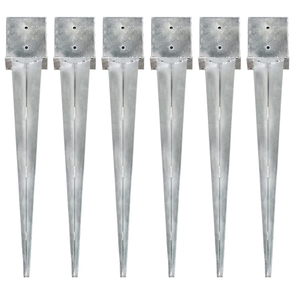 Estacas de Enterrar 6 Peças 14x14x91 cm Aço Galvanizado Prateado - 145428