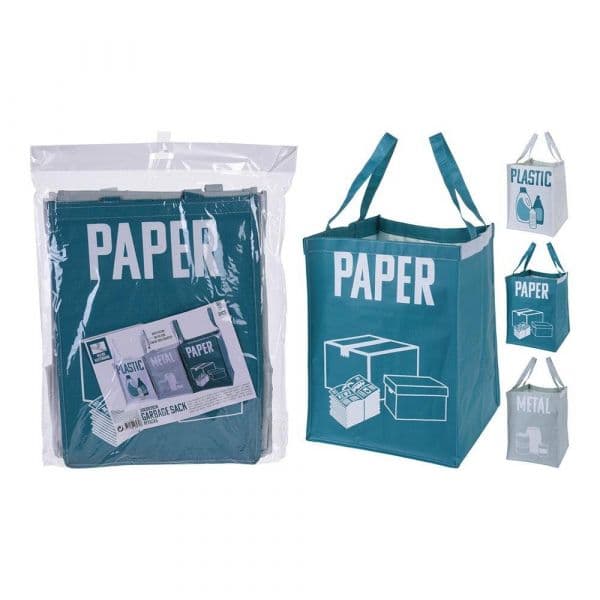 BigBuy Home Kit 3 Sacos de Reciclagem Reutilizáveis 30x30x39cm Preto