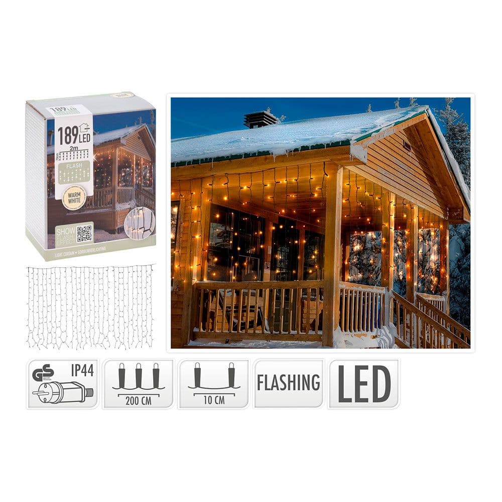 Cortina de Luzes LED Flash 2x0.7m Branco Quente/Multicolor