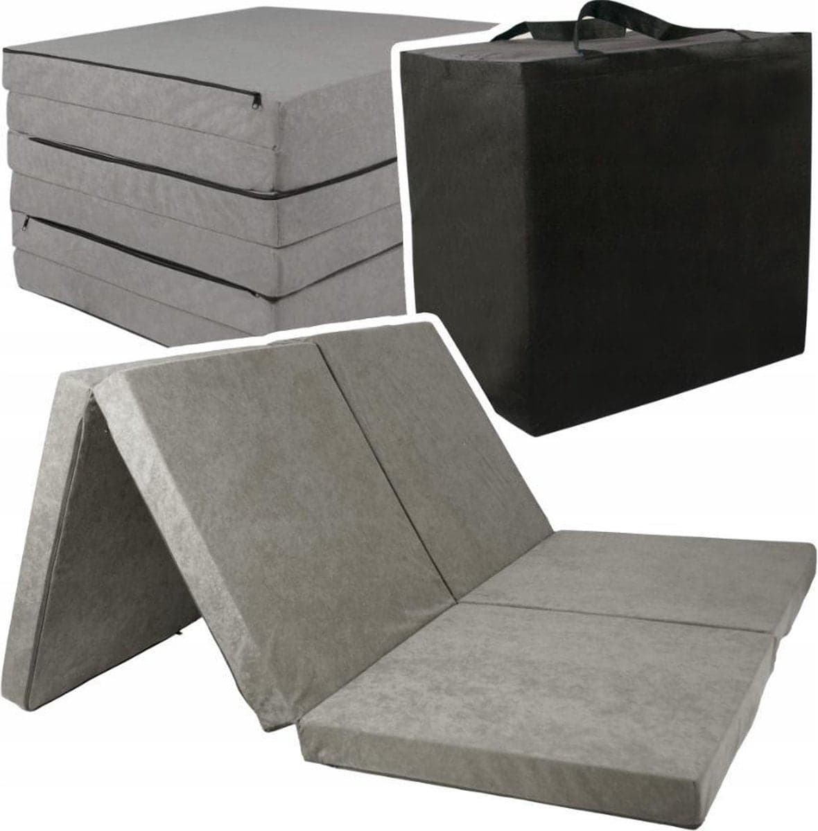 Colchão dobrável para 2 pessoas 195x120x7 cm com capa lavável cinzento