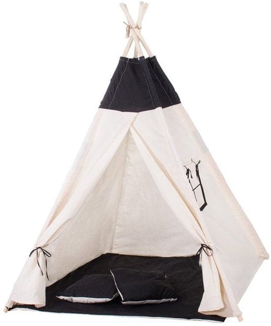 Tenda tipi infantil 4 peças algodão preto e branco