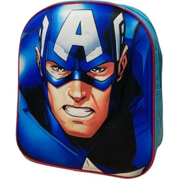 Marvel Mochila Infantil Cor Azul c/ Cara Capitão América em 3D Avengers