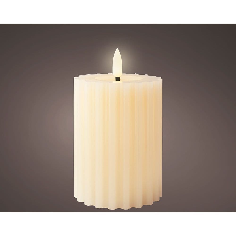 VELA DE CERA LED, COR BEGE, SUPERFÍCIE COM RELEVO, Ø7,5X12,3CM. L