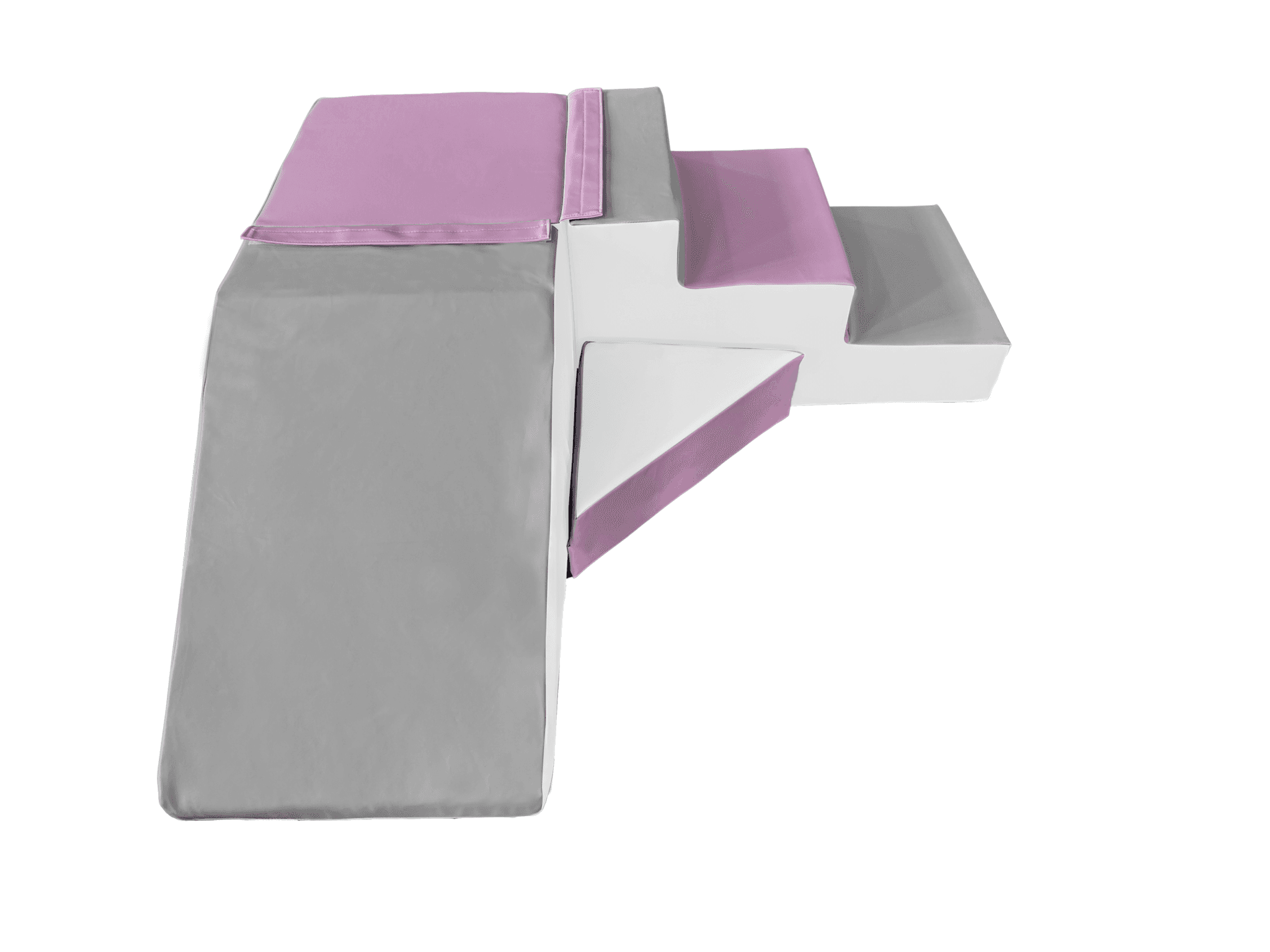 Conjunto de blocos em espuma com escorrega cores branco, lilás e cinza