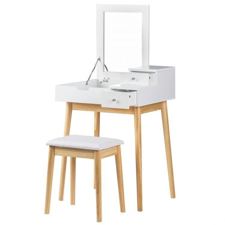 Toucador branco com espelho rebatível e gavetas 60 x 50 x 76 cm
