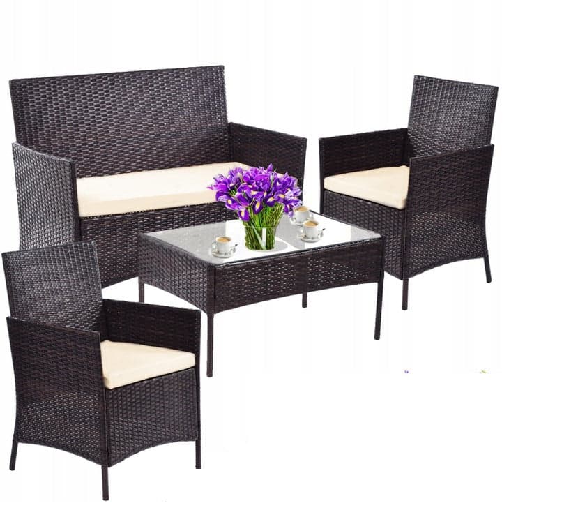 Conjunto de jardim com almofadas 4 peças castanho e creme