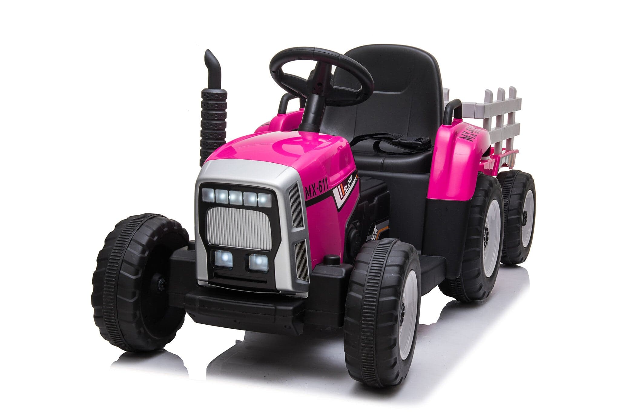 Trator elétrico infantil com atrelado rosa