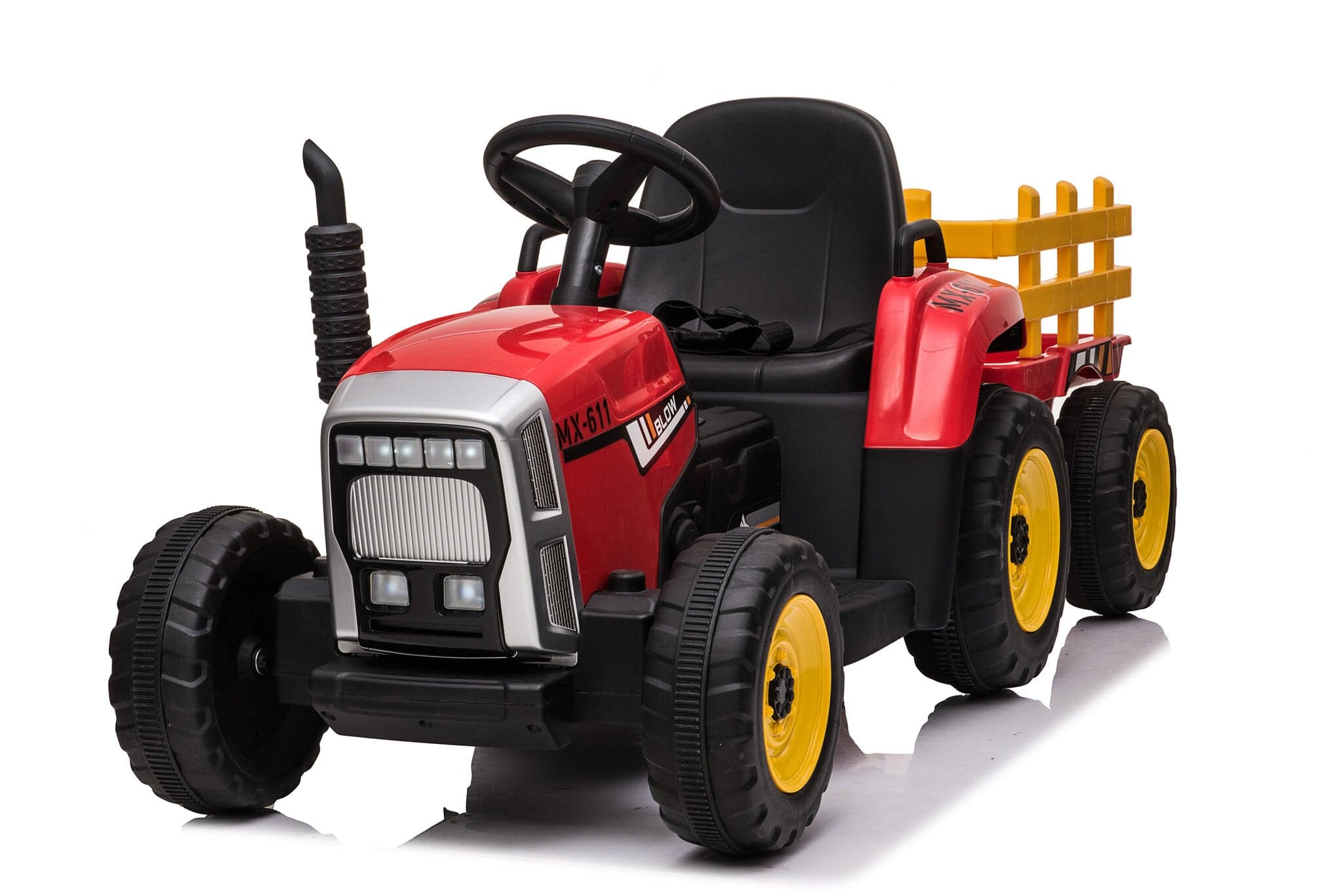 Trator elétrico infantil com atrelado vermelho