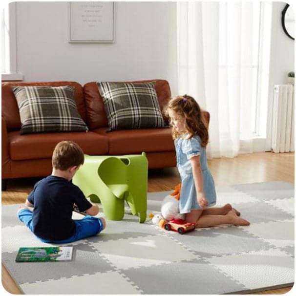 Tapete puzzle para bebé 60 x 60 cm conjunto 9 peças branco e cinza