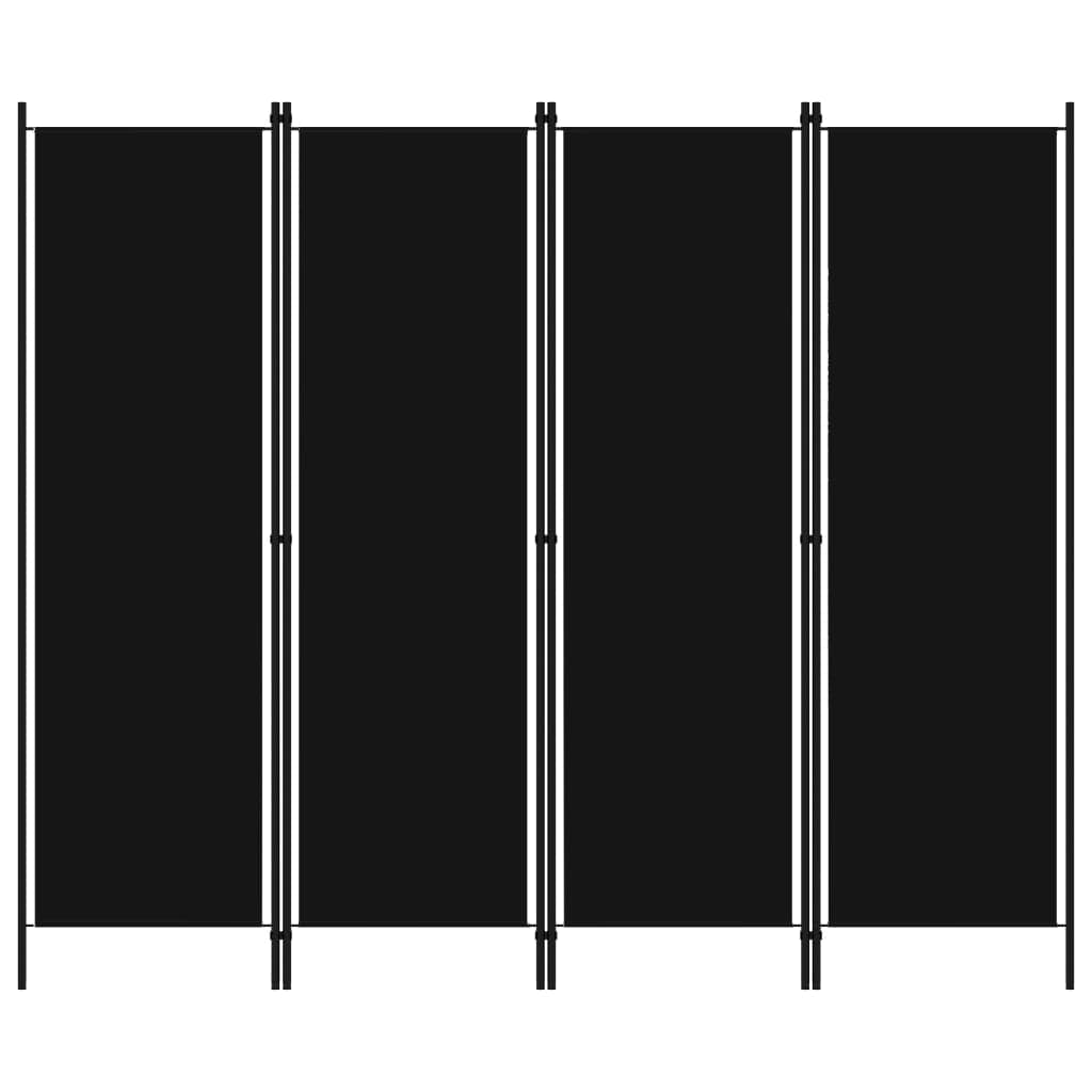 vidaXL Divisória de quarto com 4 painéis 200x180 cm preto