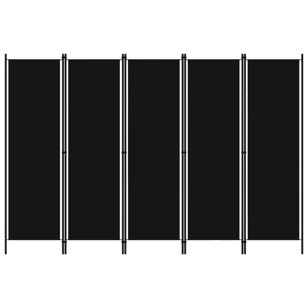 vidaXL Divisão de quarto com 5 painéis 250x180 cm preto