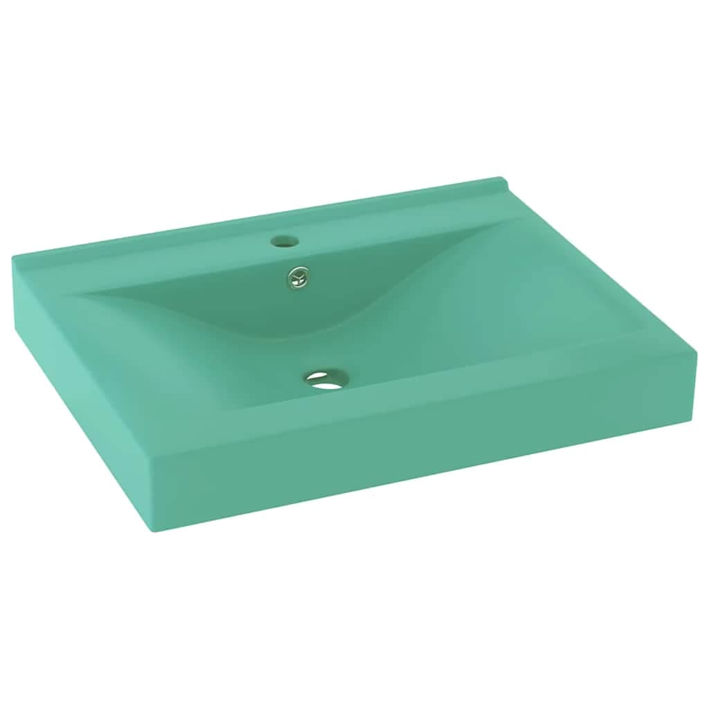 vidaXL Lavatório C/orifício Torneira 60x46cm Cerâmica Verde-claro Mate - 3416998669
