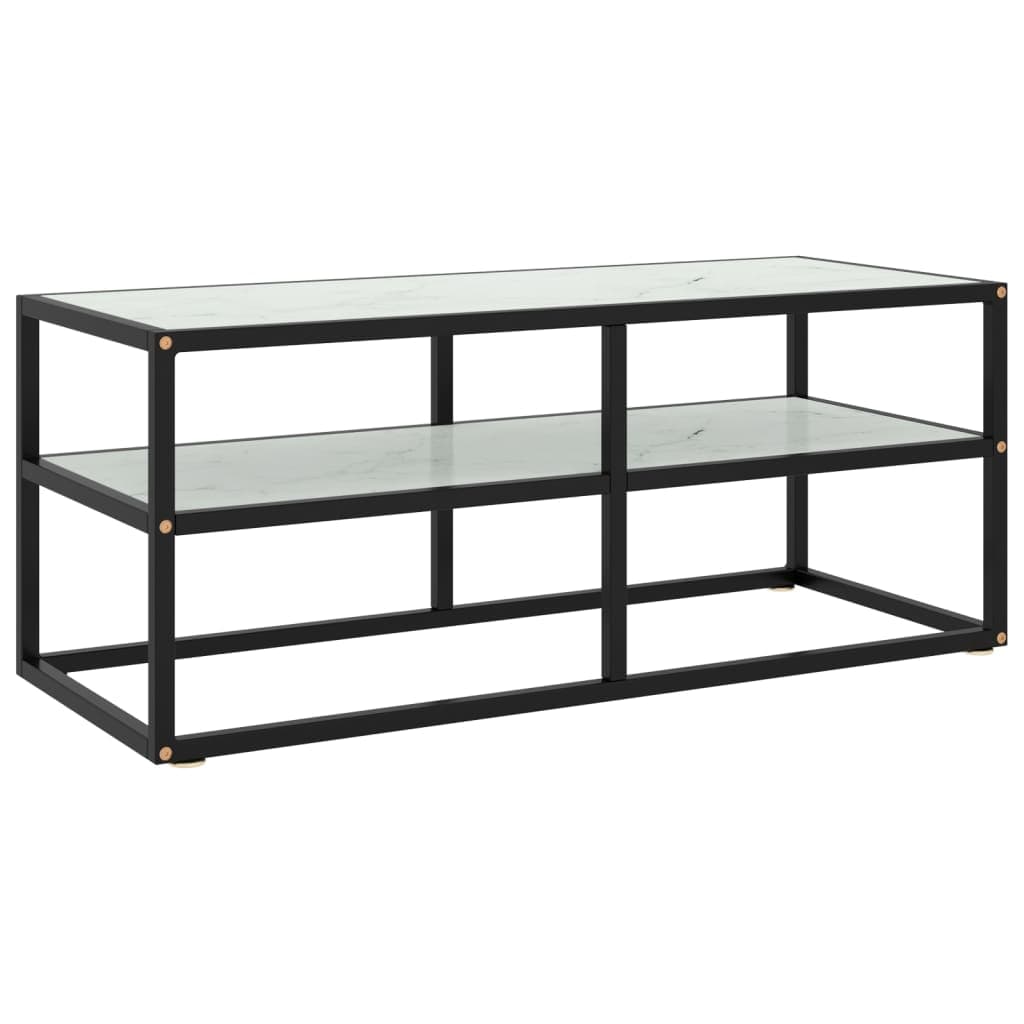 Móvel de TV 100x40x40 cm Vidro Mármore Branco - 322857