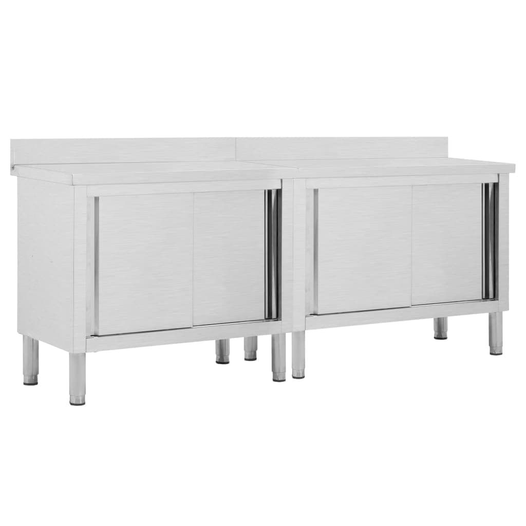 Mesas Trabalho C/ Portas De Correr 2 Pcs 200x50x95cm Inox - 3055902