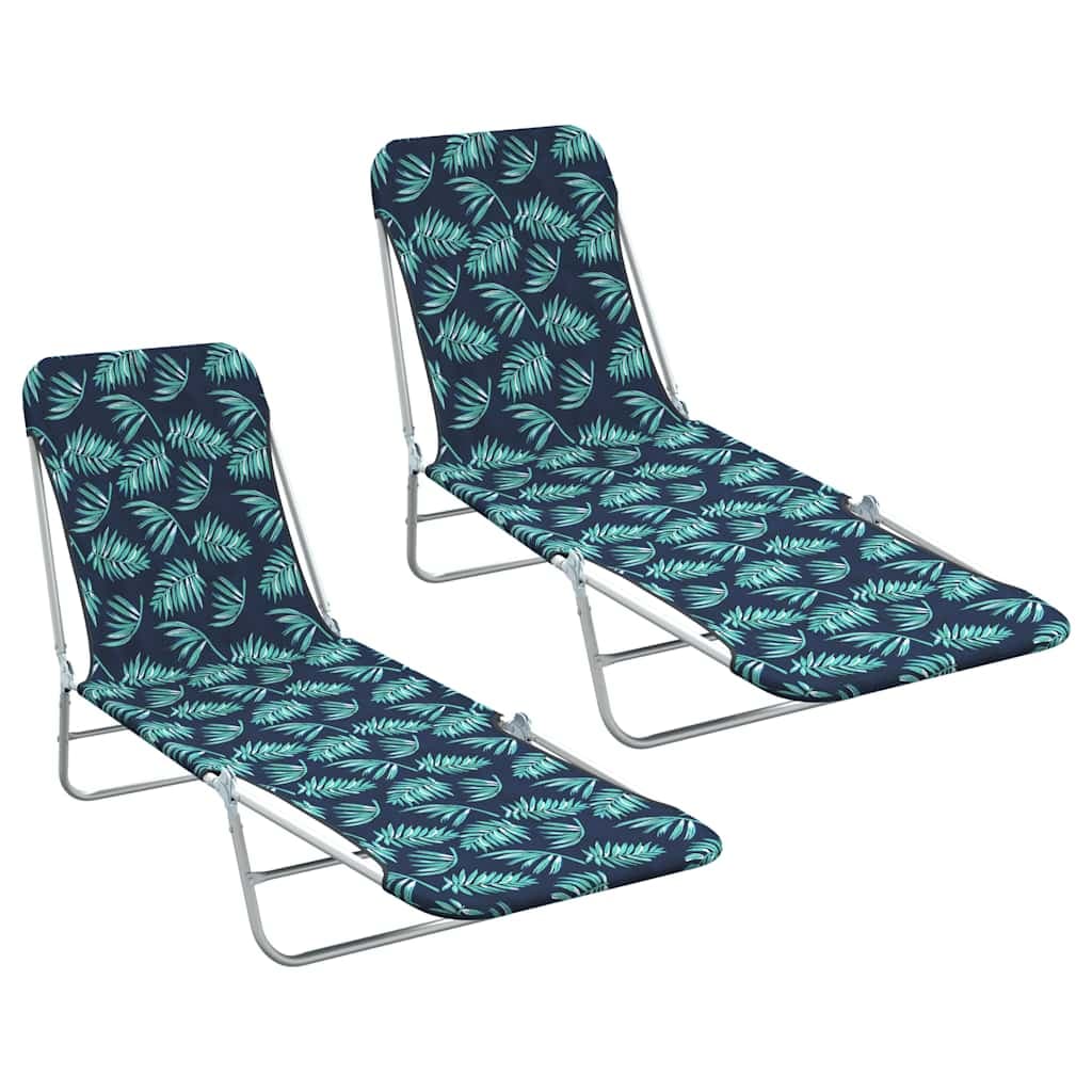 vidaXL Espreguiçadeiras dobráveis 2 pcs aço e tecido padrão folhas