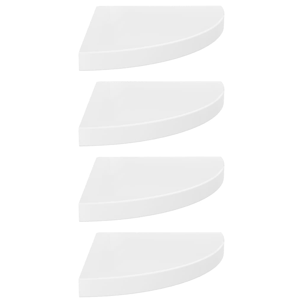 vidaXL Prateleiras canto suspensas 4 pcs 35x35x3,8cm MDF branco brilh.