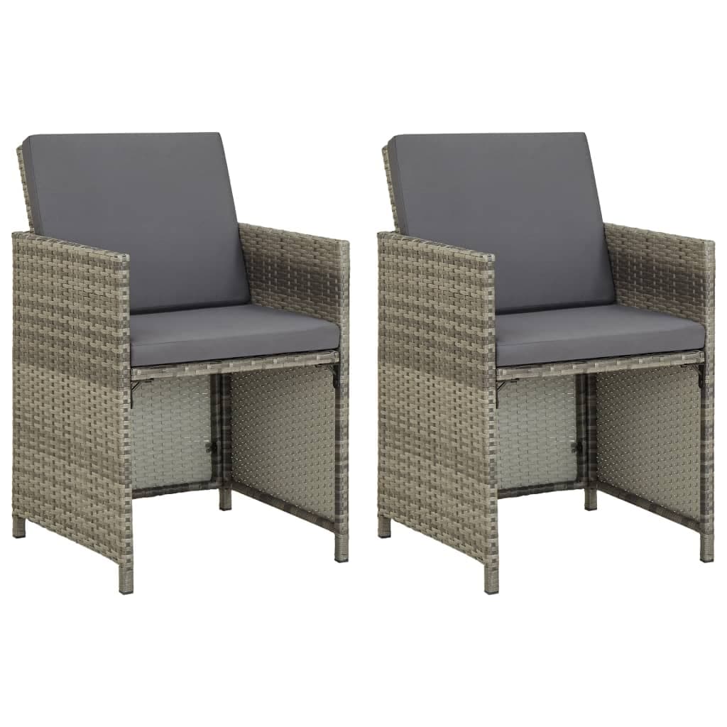 vidaXL Cadeiras de jardim 2 pcs c/ almofadões vime PE cinzento