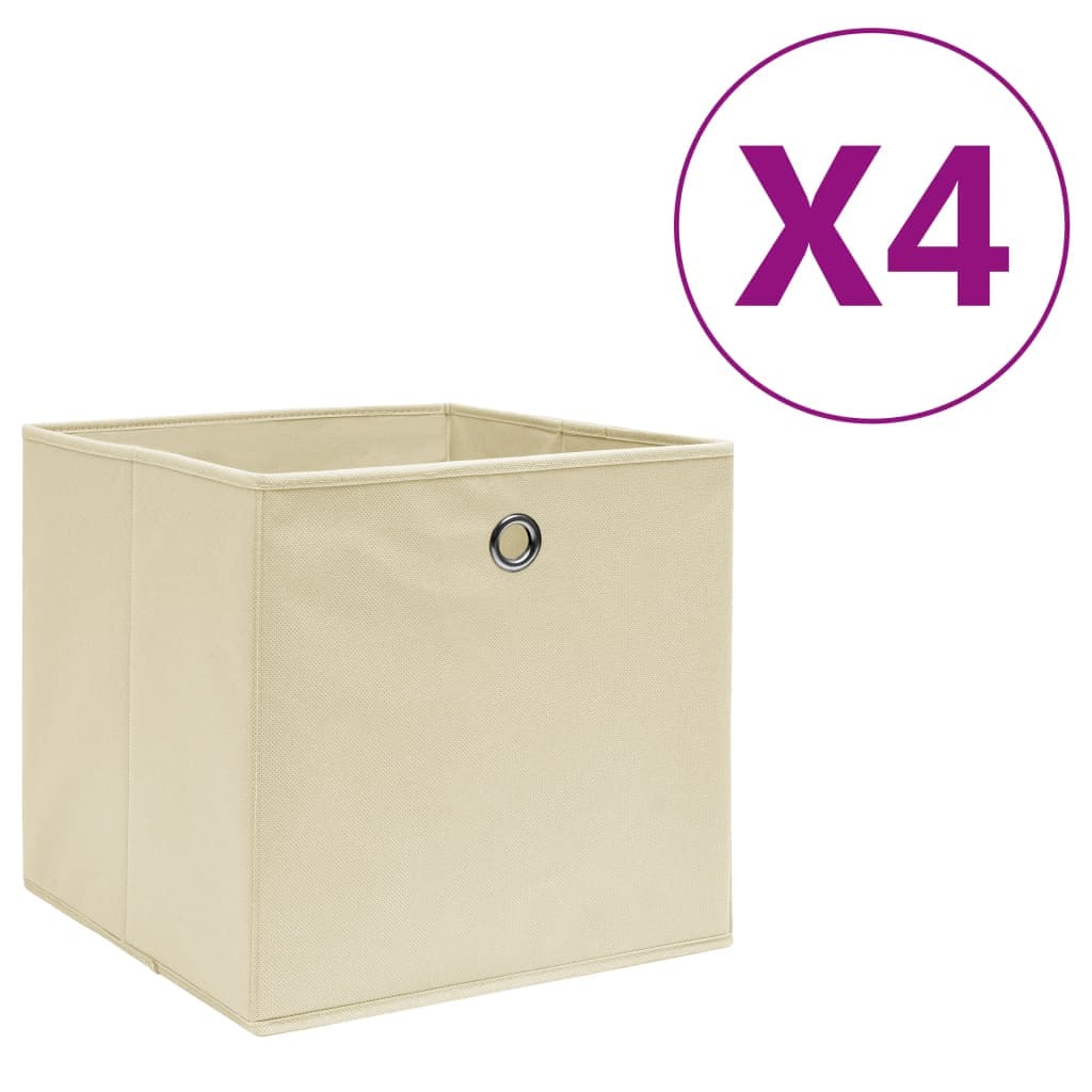 vidaXL Caixas arrumação 4 pcs 28x28x28 cm tecido-não-tecido creme