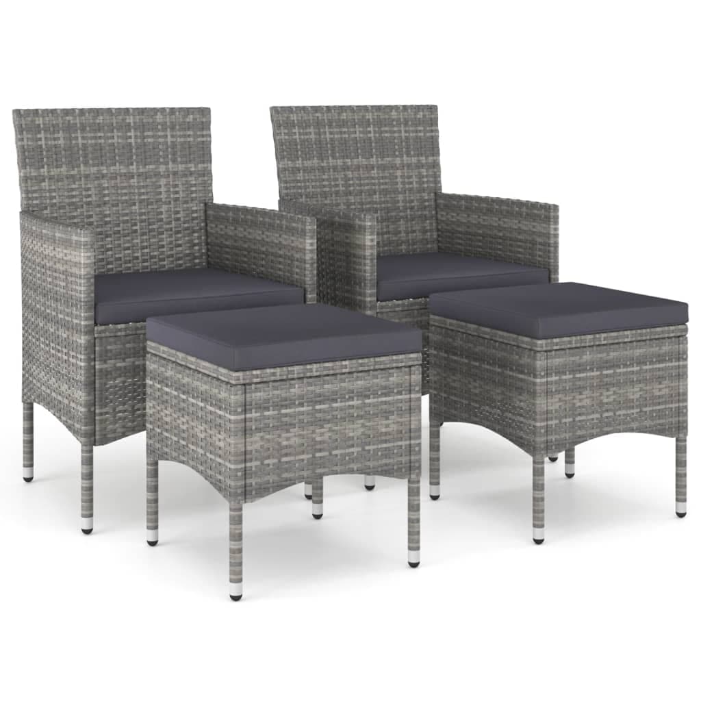 vidaXL 4 pcs conjunto de cadeiras e bancos de jardim vime PE cinzento