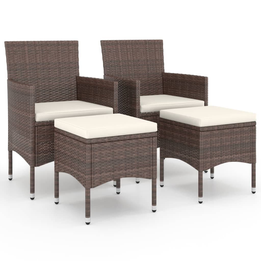 vidaXL 4 pcs conjunto de cadeiras e bancos de jardim vime PE castanho