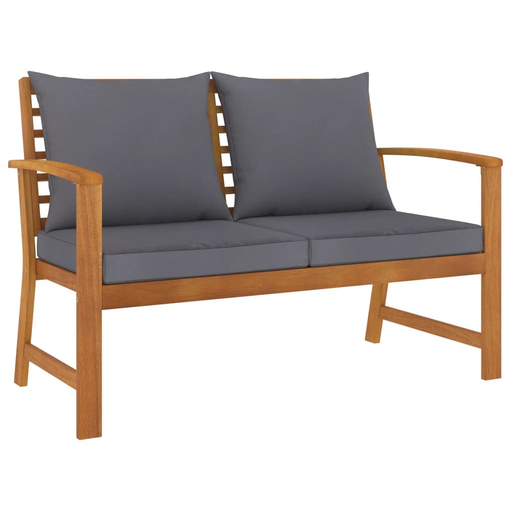 vidaXL Banco jardim 120 cm c/ almofadão cinzento-escuro acácia maciça
