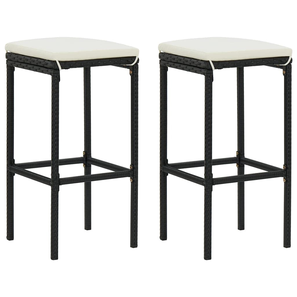 vidaXL Bancos de bar com almofadões 2 pcs vime PE preto