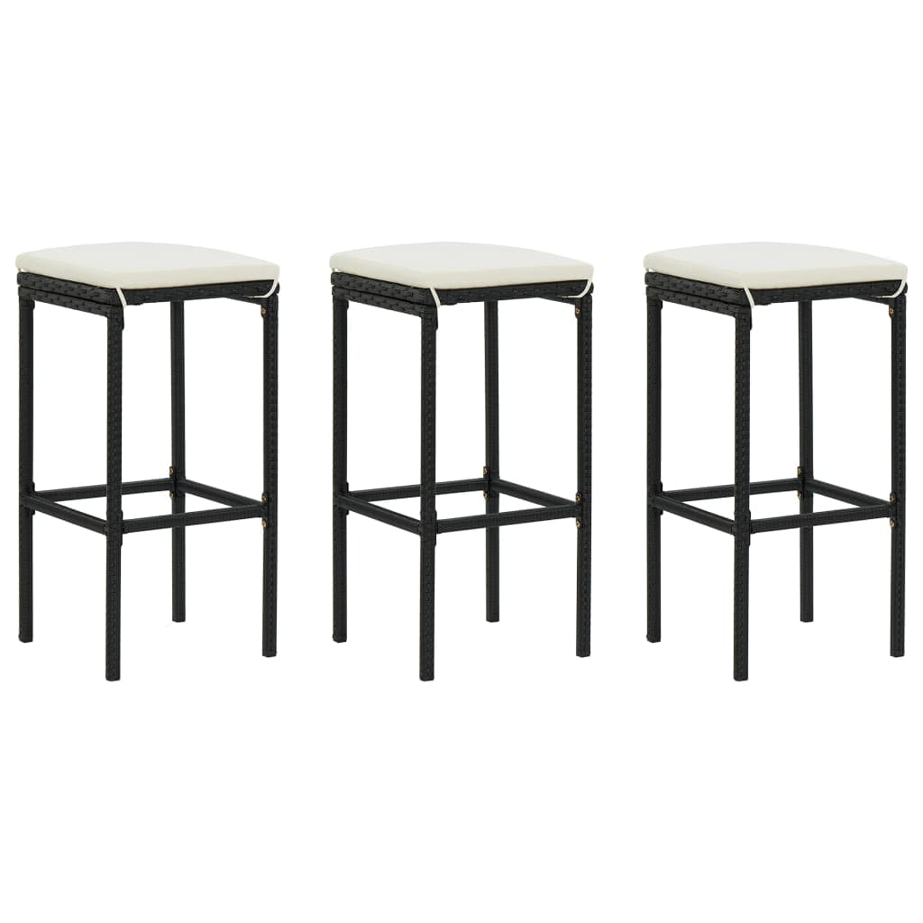 vidaXL Bancos de bar com almofadões 3 pcs vime PE preto