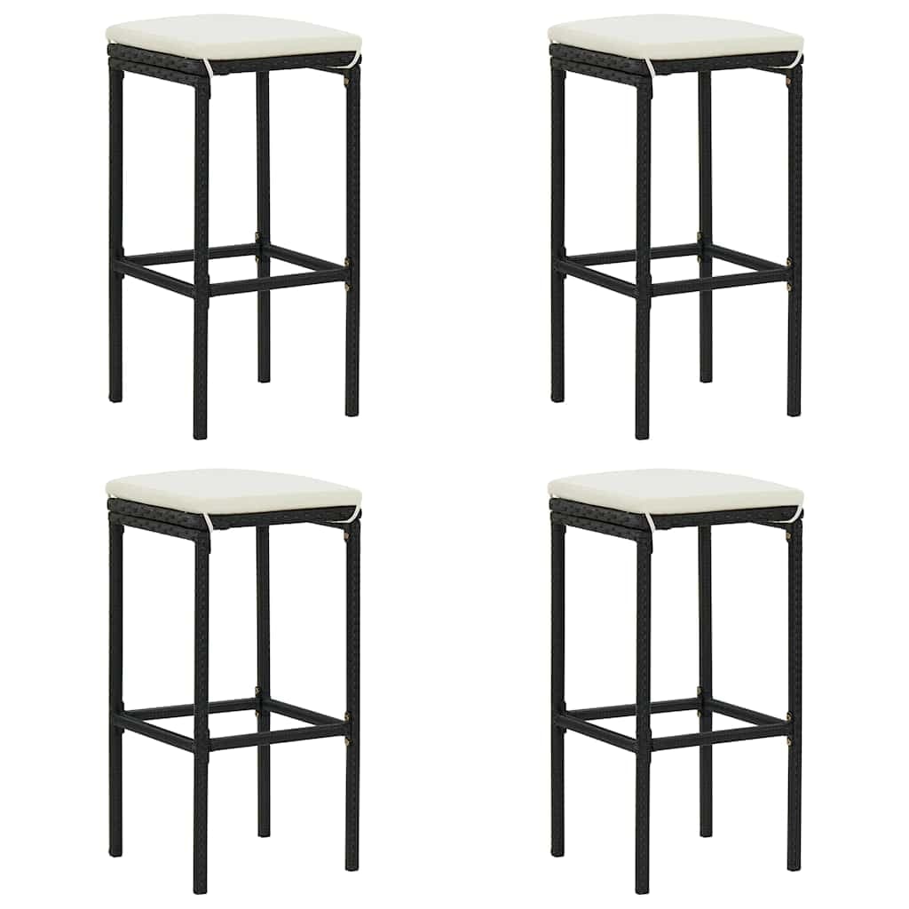 vidaXL Bancos de bar com almofadões 4 pcs vime PE preto