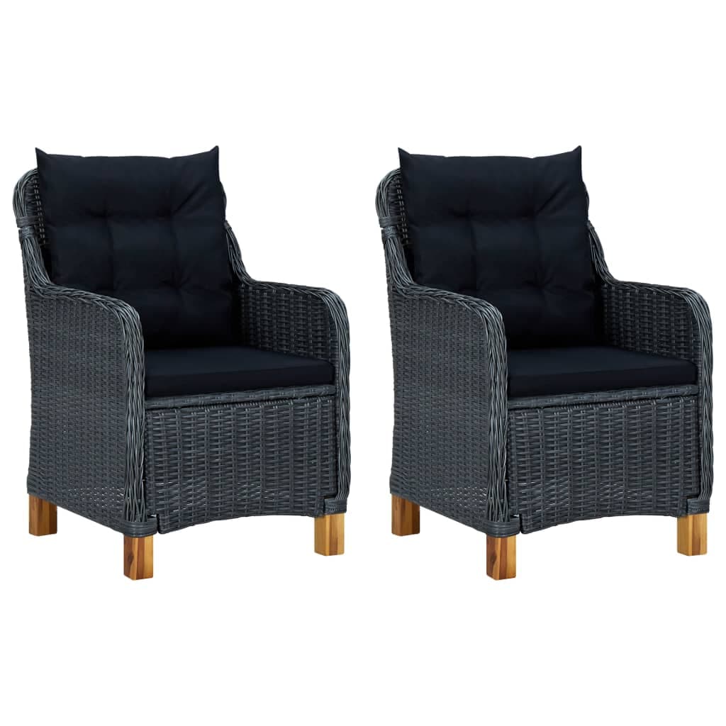 vidaXL Cadeiras de jardim c/ almofadões 2 pcs vime PE cinzento-escuro