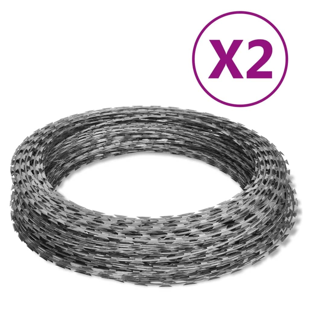 vidaXL Rolos de arame farpado helicoidal 2 pcs aço galvanizado 60 m