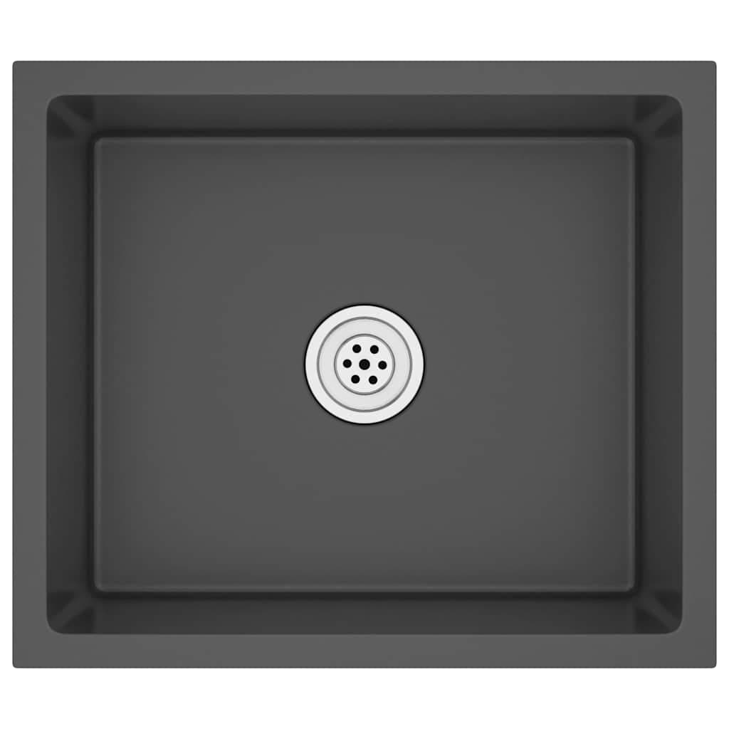 vidaXL Lava-louça de cozinha artesanal aço inoxidável preto