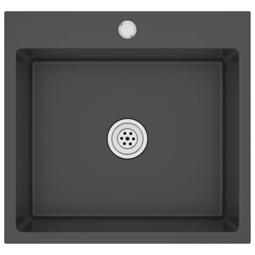 vidaXL Lava-louça de cozinha artesanal aço inoxidável preto