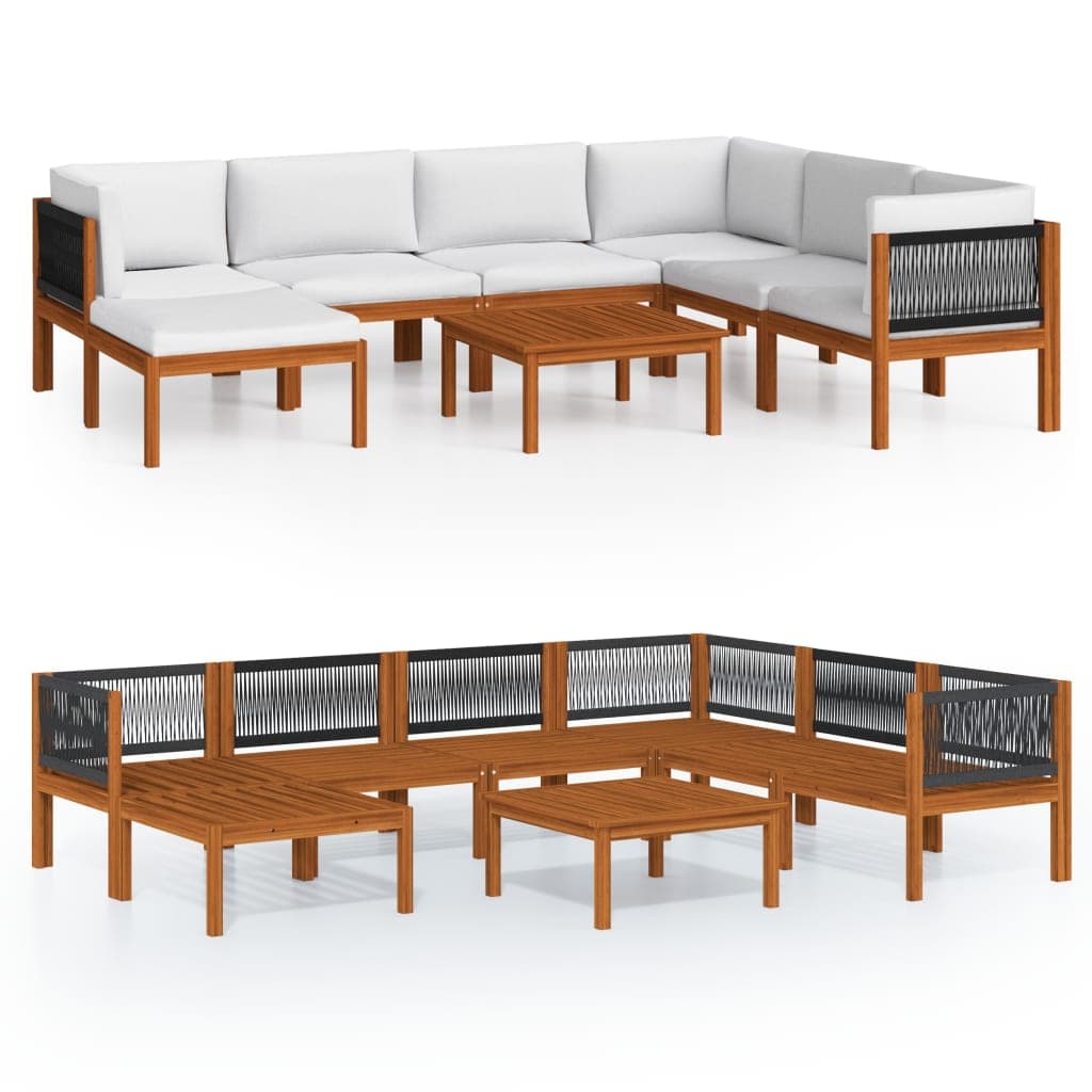 vidaXL Conjunto de lounge de jardim vidaXL com 8 peças e almofadas em madeira de acácia creme e corda