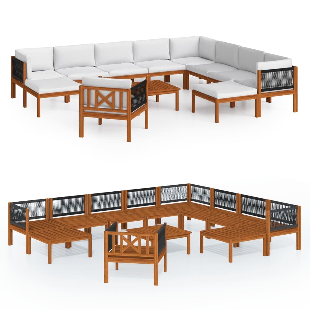 12 Peças Conjunto Lounge Jardim com Almofadões Acácia Maciça Creme - 3057894