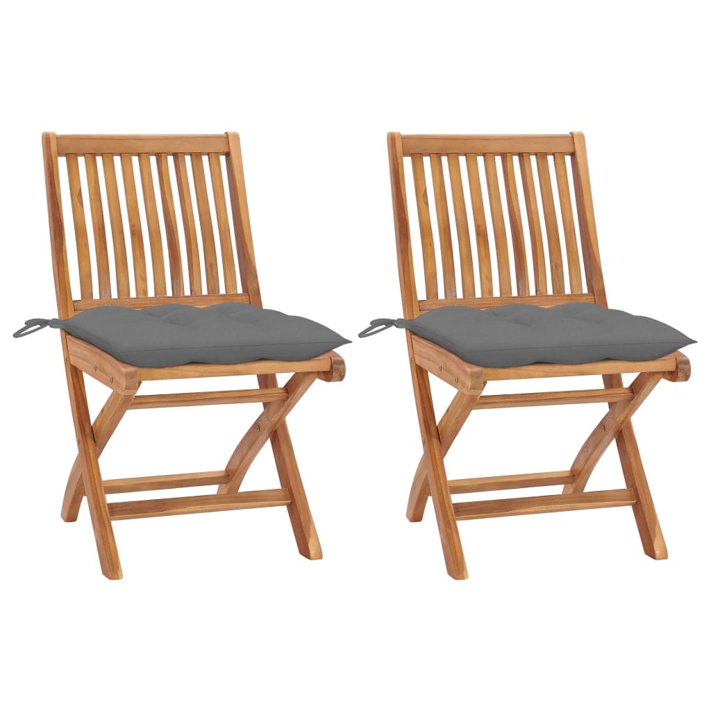 vidaXL Cadeiras de jardim c/ almofadões cinzento 2 pcs teca maciça