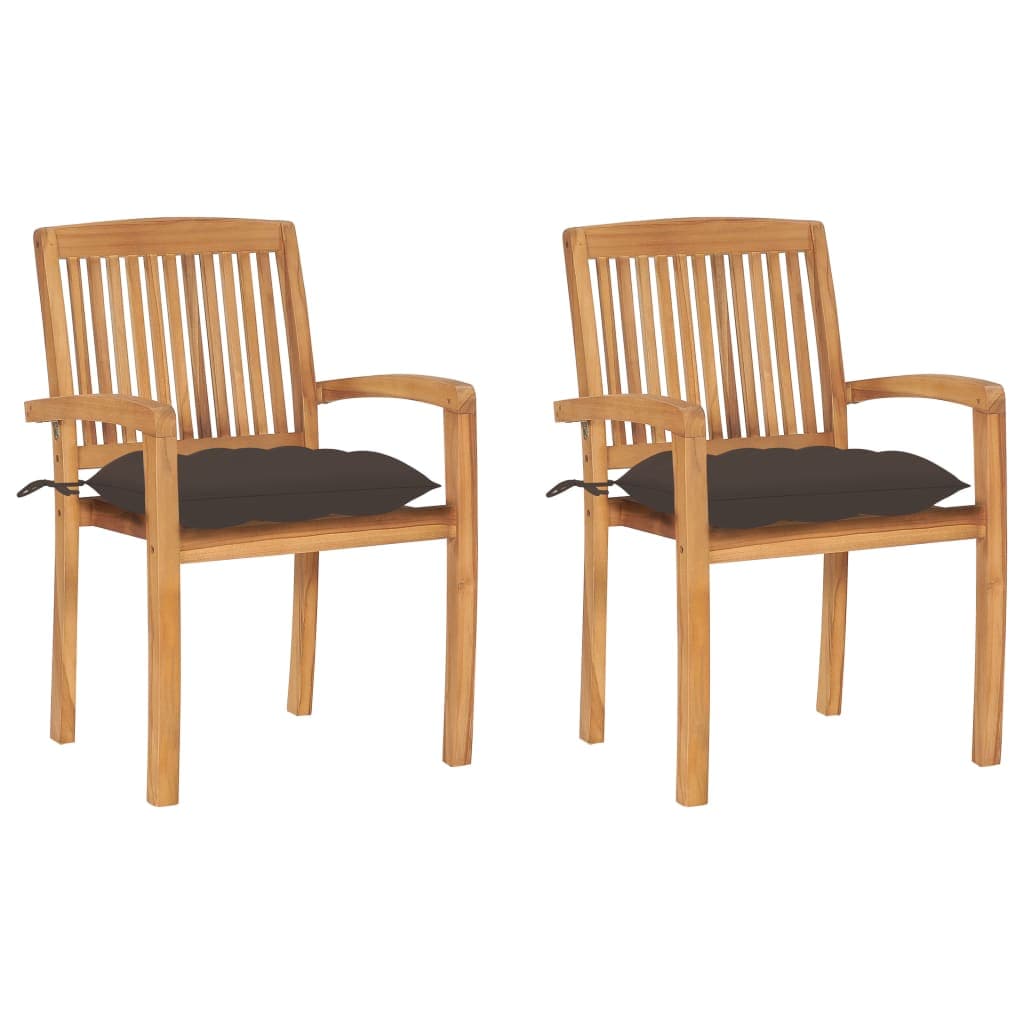 vidaXL Cadeiras de jardim c/ almofadões cinza-acast. 2 pcs teca maciça