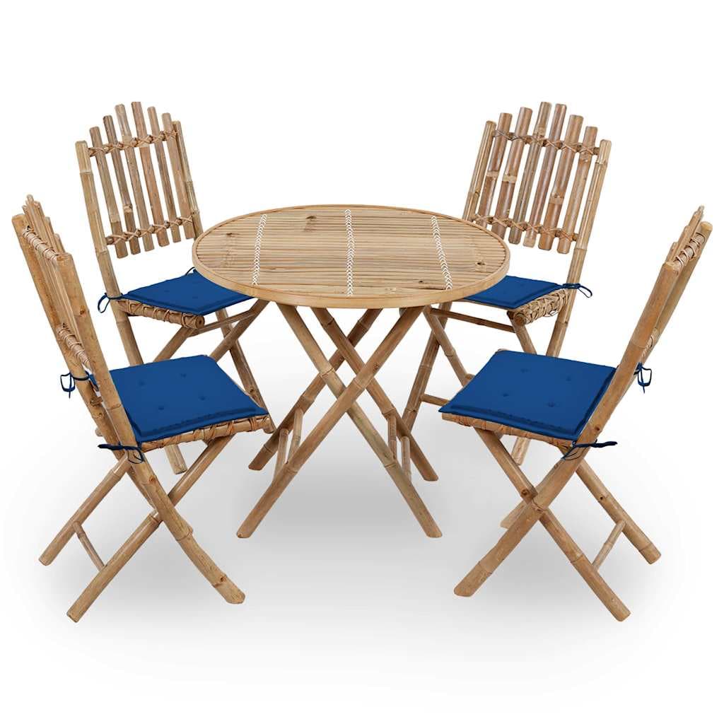 vidaXL 5 pcs conj. de jantar dobrável c/ almofadões p/ exterior bambu