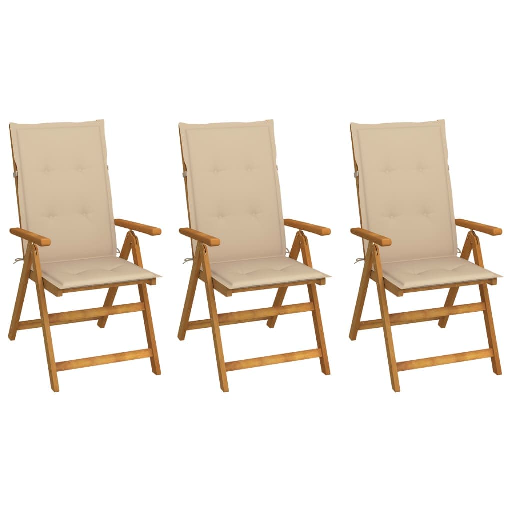 vidaXL Cadeiras de jardim dobráveis c/ almofadões 3 pcs acácia maciça