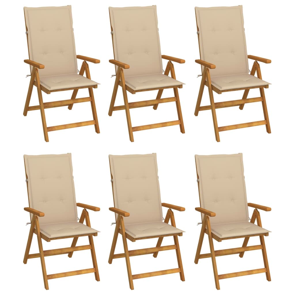 vidaXL Cadeiras de jardim dobráveis c/ almofadões 6 pcs acácia maciça