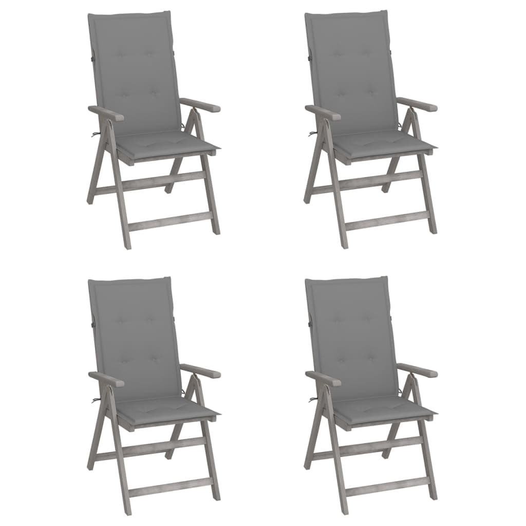 vidaXL Cadeiras jardim reclináveis c/ almofadões 4 pcs acácia maciça