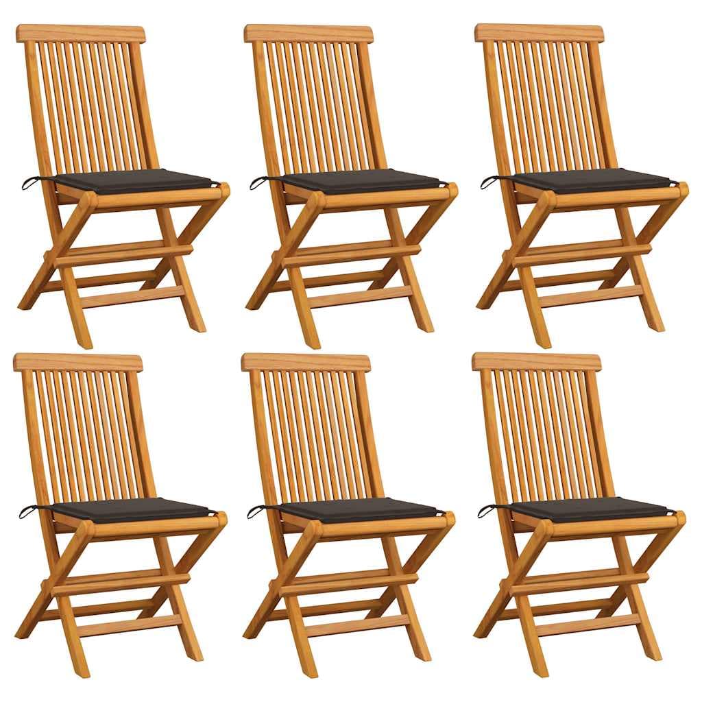 vidaXL Cadeiras de jardim c/ almofadões cinza-acast. 6 pcs teca maciça