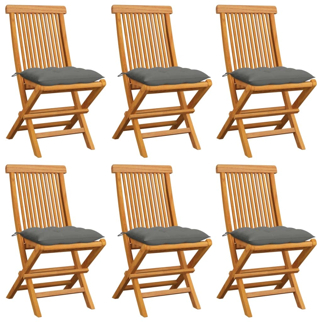 Cadeiras de Jardim com Almofadões Cinzentos 6 Peças Teca Maciça - 3065606