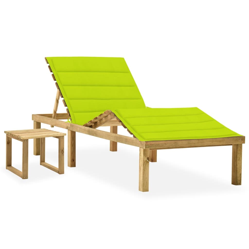 vidaXL Espreguiçadeira de jardim com mesa e almofadão pinho impregnado