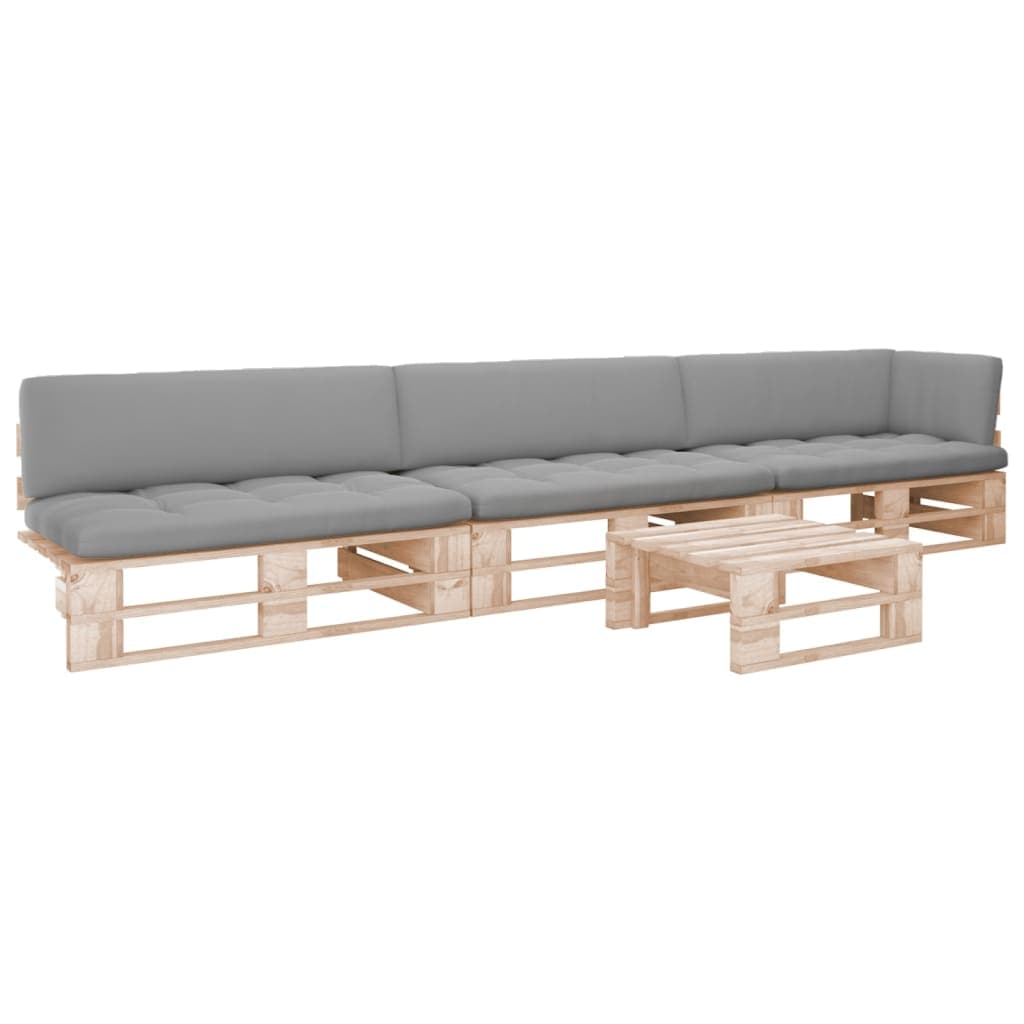 vidaXL 4 pcs conj. lounge paletes c/ almofadões pinho impregnado