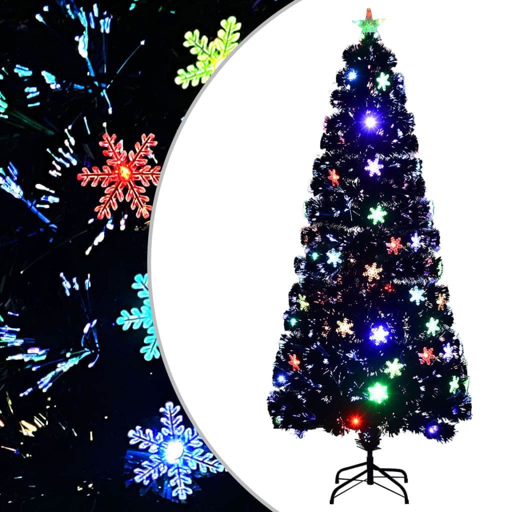 vidaXL Árvore de Natal com flocos de neve LED 180 cm fibra ótica preto