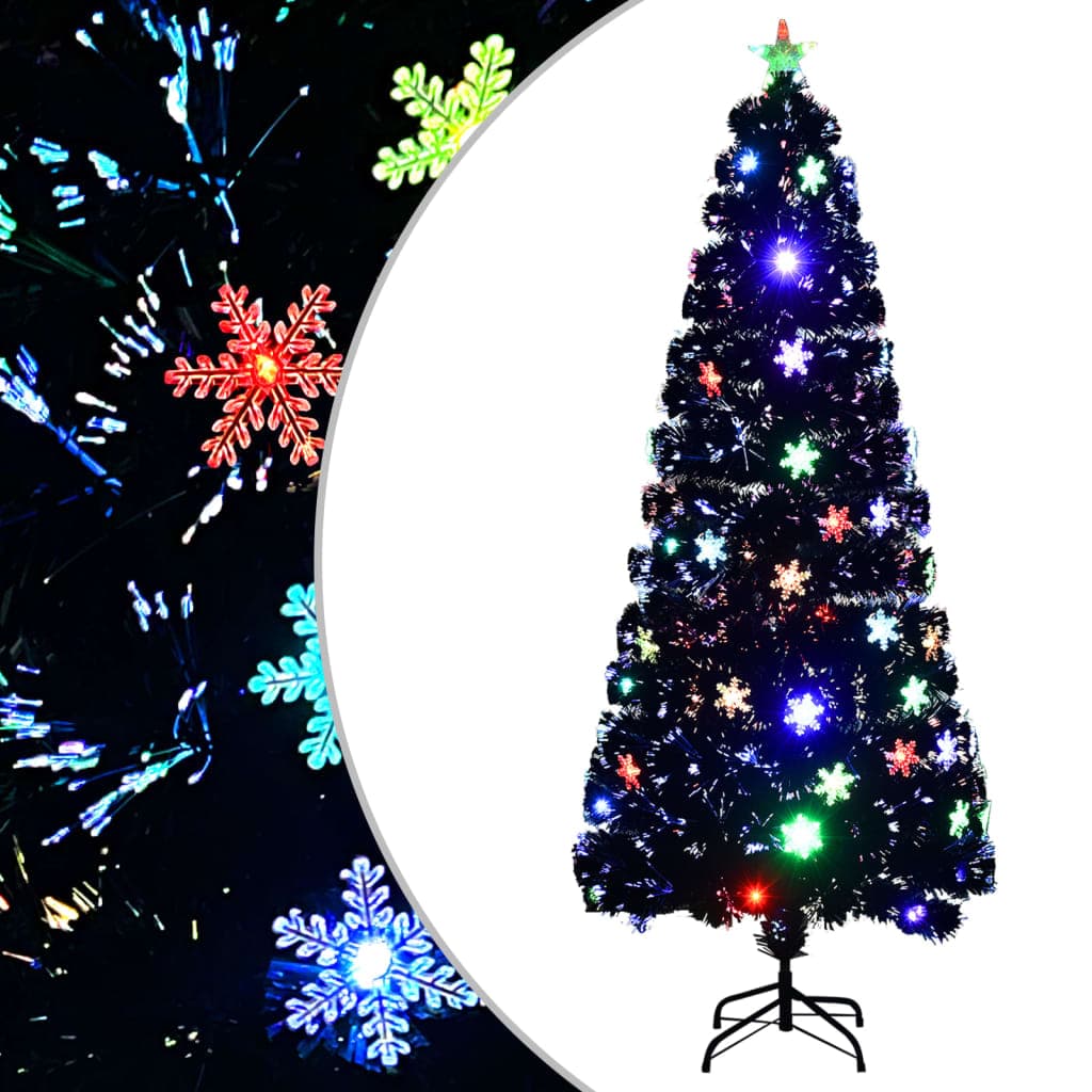 vidaXL Árvore de Natal com flocos de neve LED 210 cm fibra ótica preto
