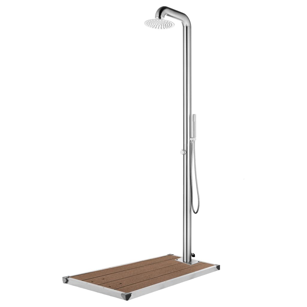 vidaXL Chuveiro de jardim c/ base castanha 230 cm aço inoxidável